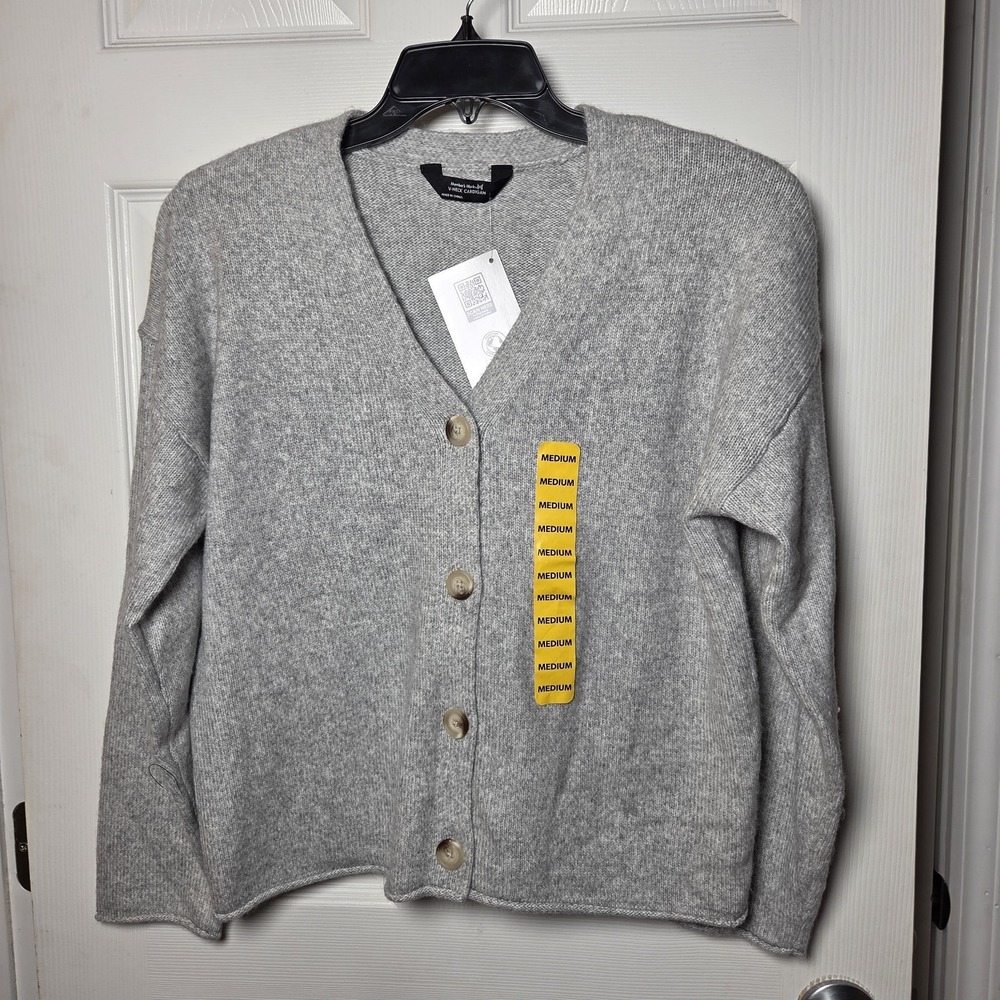 Members Mark V-Neck Cardigan Sweater Gray Oversized M Super Soft Roll Hem Cozy